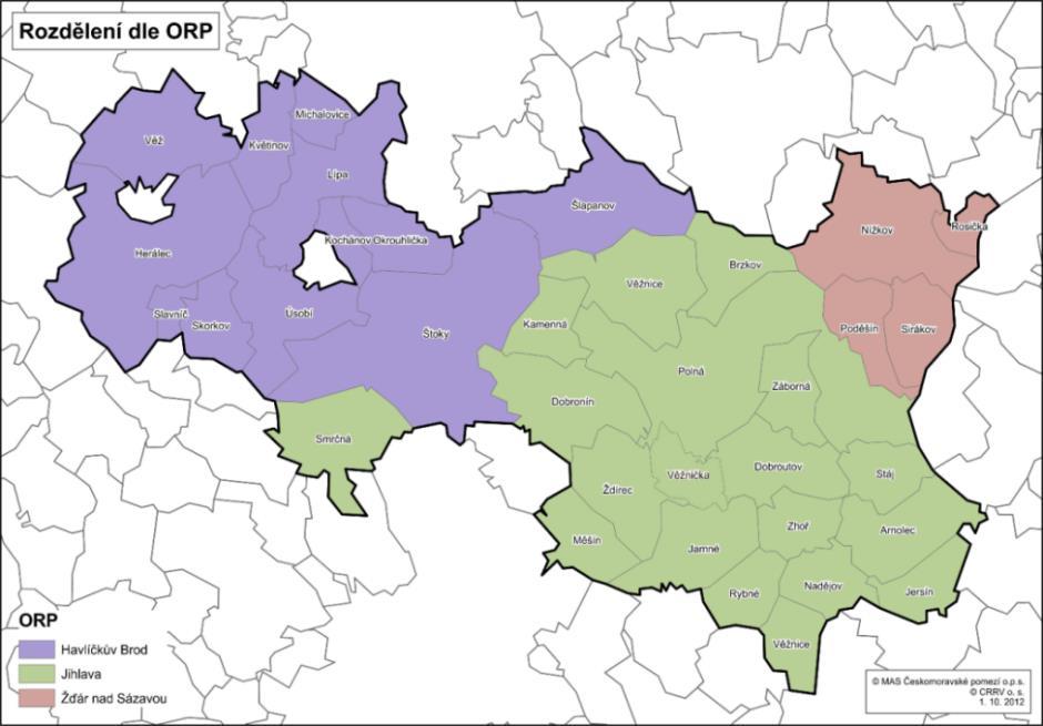Region MAS ČMP se nachází v členité oblasti ve střední části Kraje Vysočina.