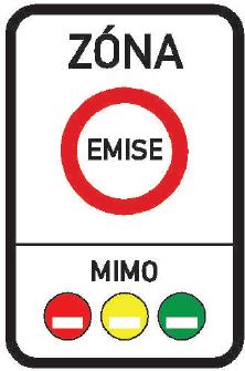 symbolů emisních plaket podle přísnosti NEZ (dle uvážení obce to může být zobrazení červené, žluté a zelené emisní plakety či pouze zelené emisní plakety).