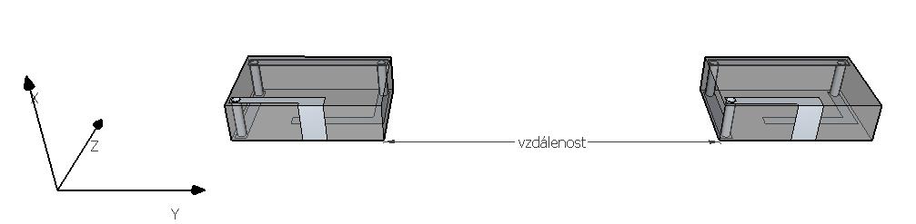3.7 Simulace vzájemného ovlivňování čipových antén Obrázek 3.18 Umístění čipových antén při simulacích vzájemného ovlivňování.