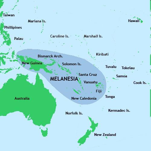 Melanézia (od Novej Guiney po Fidži) povrch súše asi 1 000 000 km 2 z toho takmer 800 000 km 2 Nová
