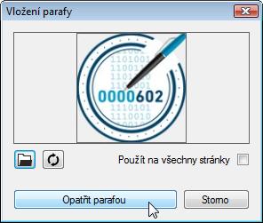 Obrázek parafy si můžete změnit podle vlastní úvahy po stisku tlačítka Změnit obrázek (se symbolem adresáře).