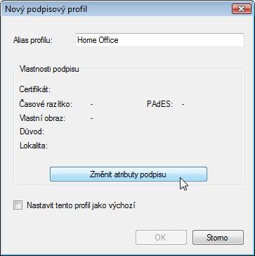 Pak stačí zadat jen tento název a dokument se podepíše se všemi uloženými parametry. Podpisové profily můžete vytvářet a následně i měnit na kartě Podpisové profily konfiguračního dialogu.