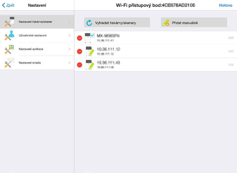 4 Nastavení tiskárny/skeneru 4.3 Přesunutí nebo odstranění tiskárny/skeneru ze seznamu Seznam tiskáren/skenerů lze znovu uspořádat a vybrané tiskárny/skenery lze ze seznamu odstranit.