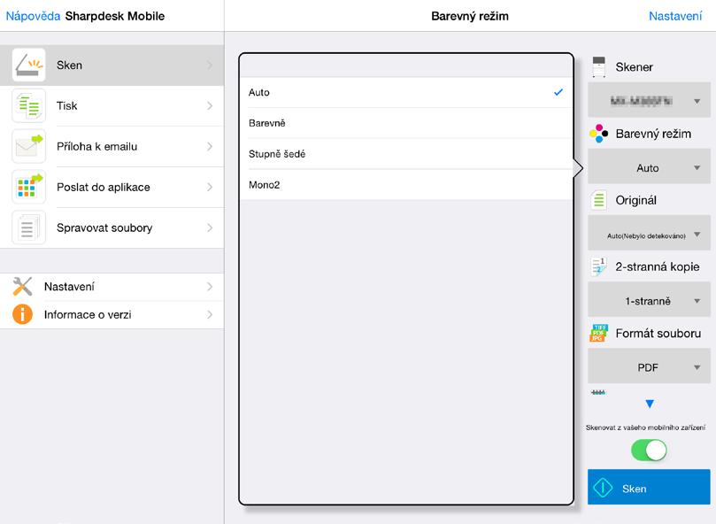 8 Skenování K dispozici jsou následující nastavení: Nastavení bude automaticky uloženo.