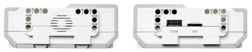 Dále se na řídicí jednotce ještě nachází hostitelský USB port, který slouţí pro vzájemné propojení celkově aţ čtyř vývojových jednotek EV3 najednou.