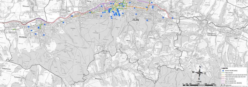 Trasa podél řeky Dřevnice - od Pančavy podél řeky Dřevnice, dále ulice Peroutkovo nábřeží, Havlíčkovo nábřeží, Fügnerovo nábřeží, Tyršovo nábřeží, Jateční, s pokračováním ve směru na Otrokovice