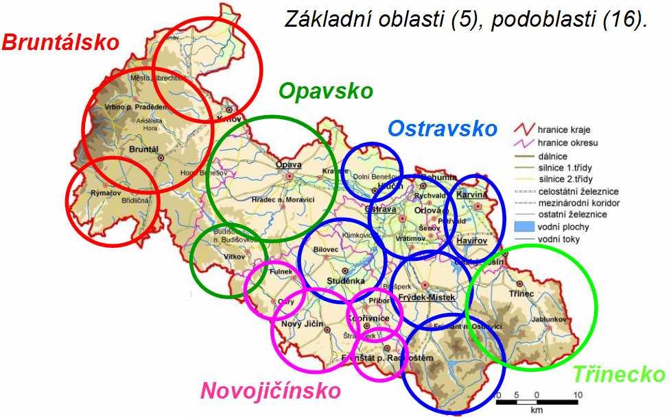 Obrázek 1.2 Rozdělení kraje z pohledu veřejné dopravy na specifické oblasti a podoblasti 1.