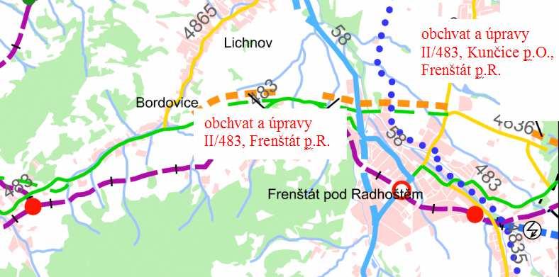 Obrázek 2.31 Problémové úseky tahu II/483 Frenštát p.r. Frýdlant n.