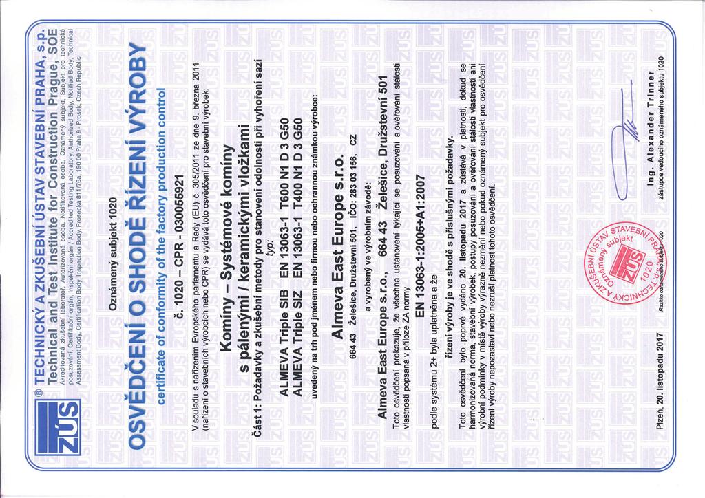CERTIFIKÁT OSTATNÉ INFORMÁCIE