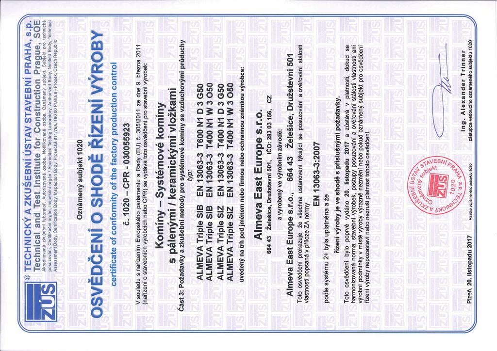 CERTIFIKÁT OSTATNÉ INFORMÁCIE
