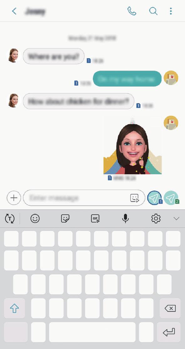 1 Na klávesnici Samsung klepněte na položku. 2 Klepněte na ikonu Moje emoji.