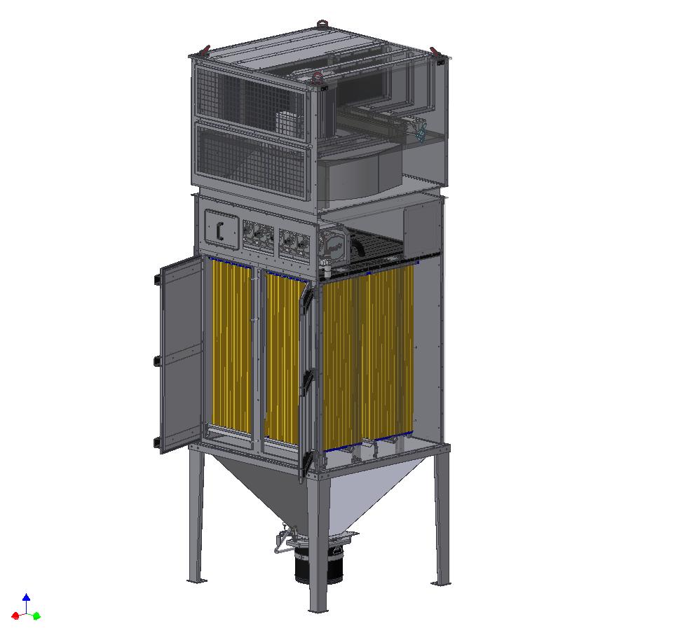 HSLFlex Filteranlage Tlumící komora Ventilator Horní část Čistící systém Štěrbinový plech Dvířka Střední část (