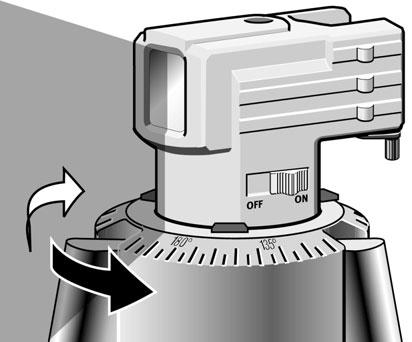 Stupnica s 360 Zvislá laserová línia ukazuje na stupnici prvku podstavca s 360 uhol nato enia laserového prístroja, resp. laserovej línie.