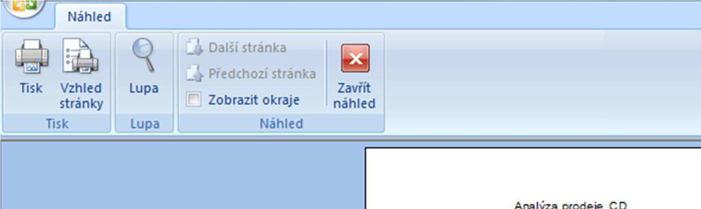 Náhled na tabulku předtisková příprava Funkce Náhled na tisk se podstatně změnila především mezi verzemi 2007 a 2010.