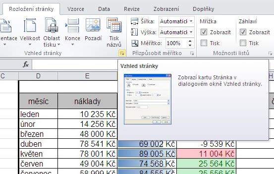 4.1 Vzhled tabulky Skrytí čar mimo tabulku (skrytí mřížky) Podmínka: nastavení