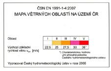 Zatížení větrem na lešení posuzujeme podle ČSN EN 12811-1 [1] a ČSN EN 12810-1 [2], přičemž uvažujeme hodnoty dynamického tlaku podle ČSN EN 1991-1-4 [3] s přihlédnutím k mapě větrných oblastí (obr.
