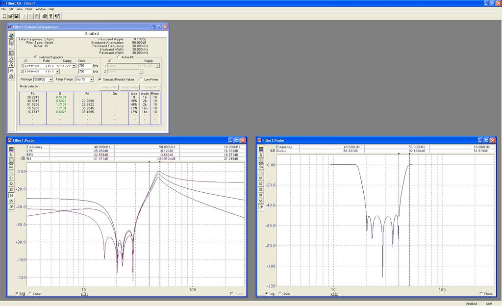 Fig. 0: Návrh konkrétního SC filtru programem FilterCAD