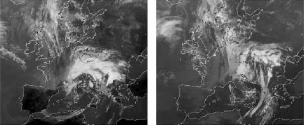 Obr. 27 Infračervený snímek geostacionární družice Meteosat z 11. 8. 12:00 UTC. Fig. 27. Infrared picture of the Meteosat geostationary satellite from 11 August 12:00 UTC.