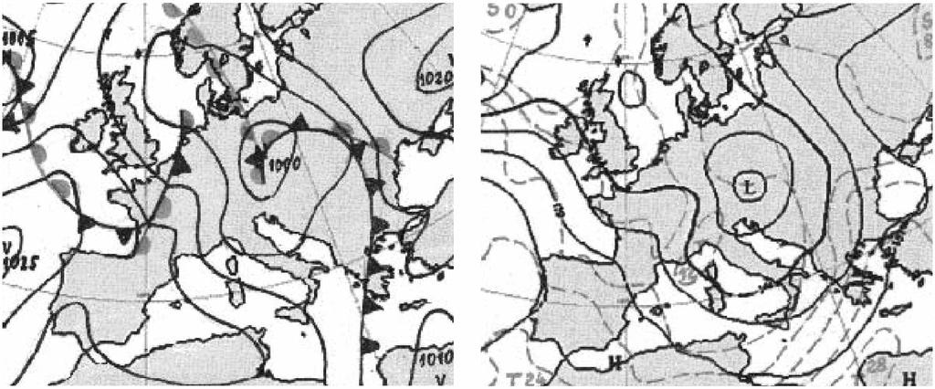 Obr. 29 Přízemní mapa z 12. 8. 00:00 UTC. Fig. 29. Surface chart from 12 August 00:00 UTC. Obr.