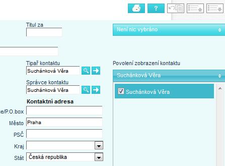 strana 15 Adresář, Smlouvy - povolení zobrazení kolegům Povolení zobrazení kontaktu nebo smlouvy může provést pouze správce kontaktu, případně nadřízeny manažer správce kontaktu nebo administrativa.