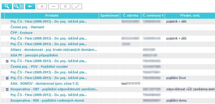 Poznámka: pokud potřebujeme zobrazit smlouvy konkrétního klienta, je možné si jej vyhledat v Adresáři a kliknout na tlačítko Přehled smluv (v horní části - ovládací tlačítka systému).