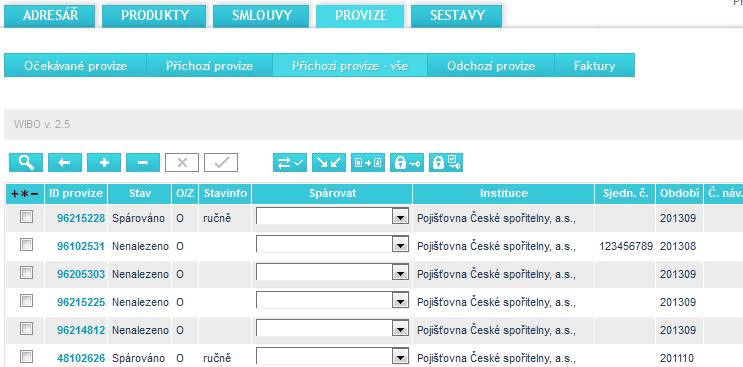 - vybereme odpovídající očekávanou provizi a klikneme na ikonu potvrzení/uložení, čímž se nám provize spáruje - pro načtení další položky celý postup opakujeme Zobrazení