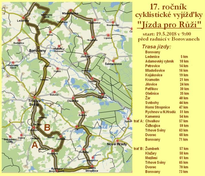 Informace pro účastníky jízdy pro Růži Razítkování pamětních listů: Ledenice parkoviště před hřbitovem 9:15-9:45, Mladošovice na návsi 9:50 10:30, Jílovice na návsi, 10:15 11:00, Petříkov - před