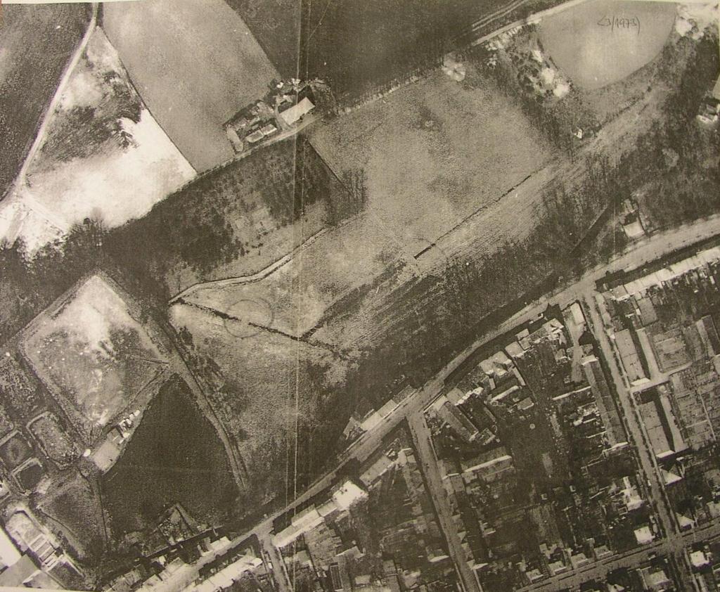Obr. 2 LMS zkoumané lokality březen 1973 Fig. 2 Aerial photography March 1973 Na obr. 1 a 2 je rozeznatelné stromoví, které již v dnešní době neexistuje.