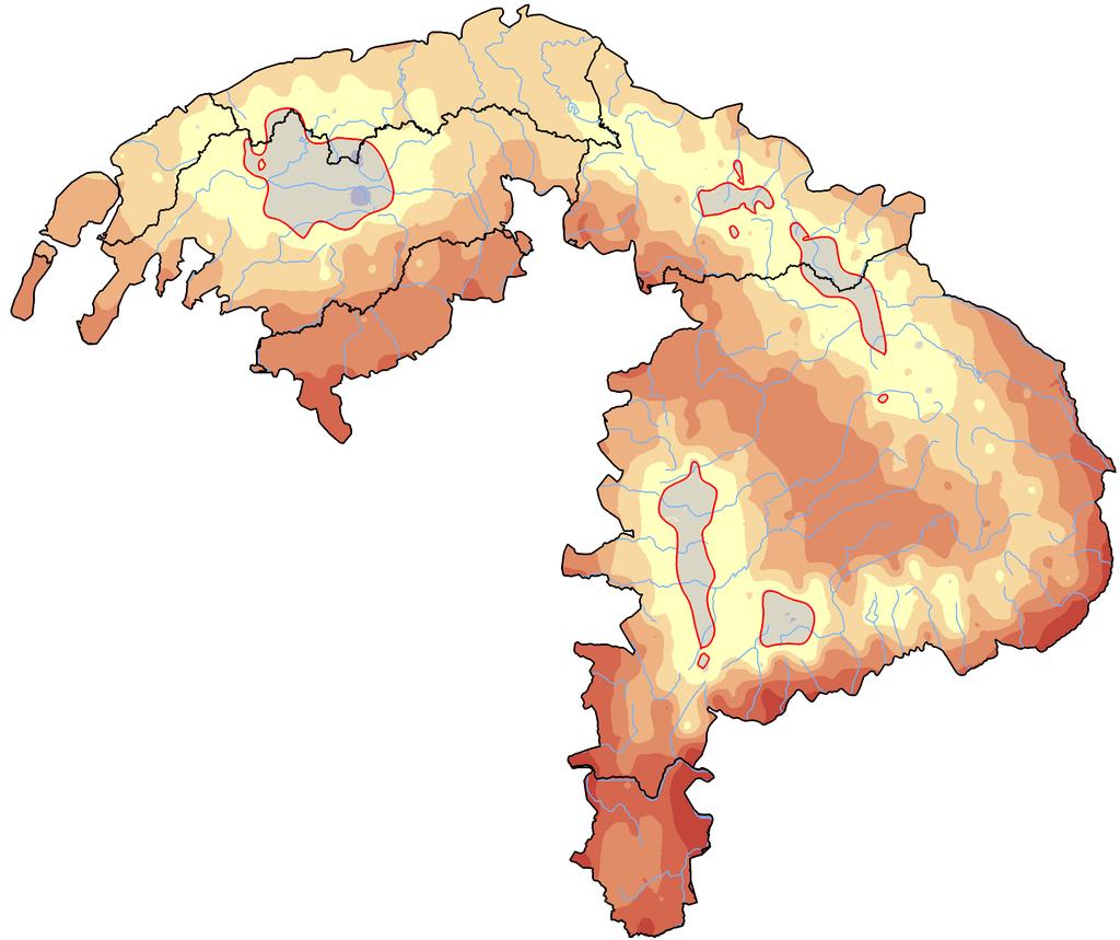 Klimatická exponovanost smrku (Picea abies) v období 271-21 Změna Kirova teplotního indexu v období 271-21 oproti období 1961-199 Rakouskem, Slovenskem, Polskem, Maďarskem, Ukrajinou, Rumunskem a