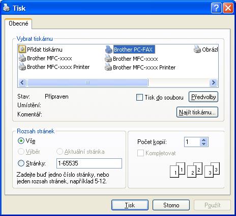 Program Brother PC-FAX (pouze modely MFC) Odesílání souboru jako PC-FAX s uživatelským rozhraním jednoduchého stylu6 a Vytvořte soubor v jakékoliv aplikaci na vašem PC.