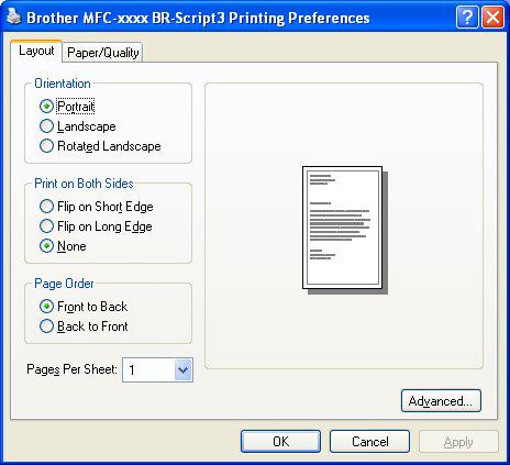 Tisk Funkce ovladače tiskárny BR-Script 3 (pro MFC-7860DW) (emulace jazyka PostScript 3 ) 2 Obrazovky v této části jsou z Windows XP.
