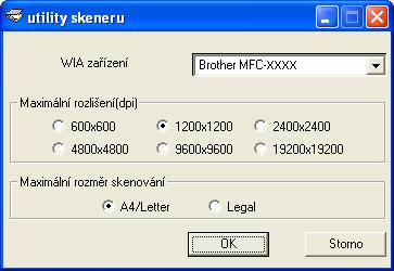 Skenování Utility skeneru 3 Nástroj skeneru se používá ke konfiguraci ovladače skeneru WIA pro rozlišení vyšší než 1200 dpi a pro změnu nastavení velikosti papíru (pouze Windows XP).