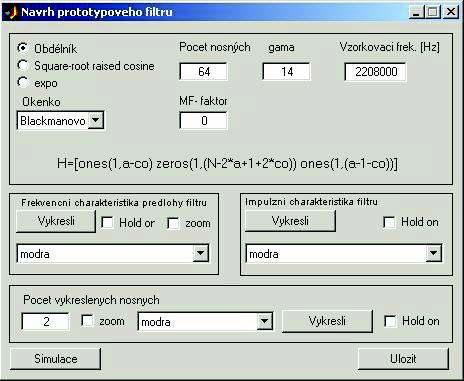 Obr 612: Program pro návrh prototypového filtru U metody váhování ideální dolní propusti je třeba určit tvar váhovacího okna Na výběr je okno Modifikované Blackamnovo, Blacmanovo, Hamingovo,