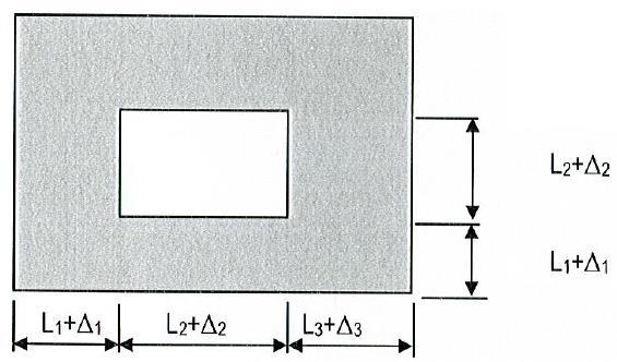 1,2,3,4 skutečné rohové body L1, L2 rozměry kratší strany prvku t1, t2, t3, t4 skutečné hodnoty v místě měření Obr. 1:Odchylky dílců od pravých úhlů 3.