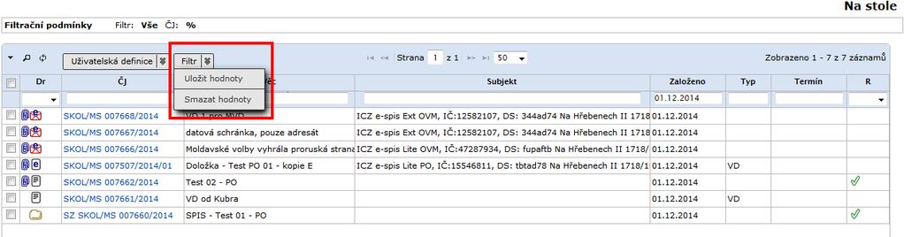 V zobrazeném formuláři Uživatelská definice si zvolte požadované sloupce a upravte jejich pořadí zobrazení pomocí tlačítek. Potvrďte tlačítkem.