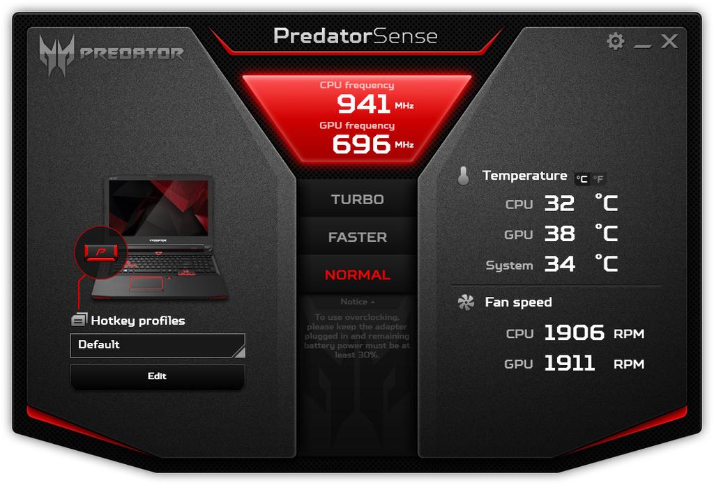 PredatorSense - 39 P REDATORS ENSE PredatorSense vám umožňuje vylepšit požitek z her díky tomu, že vám umožňuje přetaktovat procesory, zaznamenávat makra a přidělovat je programovatelným klávesám.