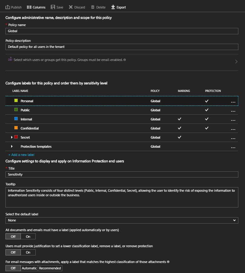 Azure Information Protection Označení a klasifikace dokumentů Možnost nastavení watermaků, hlaviček,