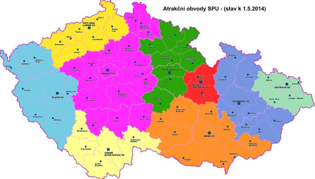 5. Lokalizace třídicích strojů v celé ČR Na obrázku číslo 2 jsou vyobrazeny sběrné přepravní uzly v celé České republice a barevně jsou naznačeny jejich atrakční obvody.