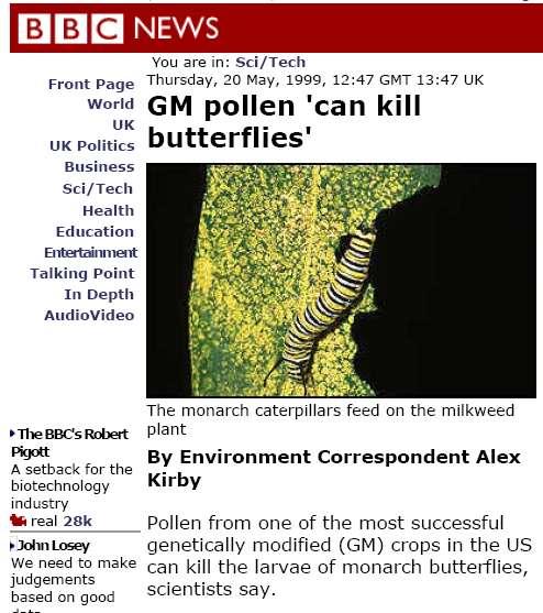 Enviromentální rizika a klady Úhyn hmyzu po požití GM pylu s Bt toxinem je v současnosti zpochybňován Únik genů do prostředí křížením s