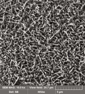Aditivum Tween 20 vedlo k tvorbě vysoce porézních shluků tyčinek, jejichž průměr se pohyboval pod 200 nm a délky okolo 1 µm. Detail tyčinek je patrný z Obr. 5.28 (vpravo).