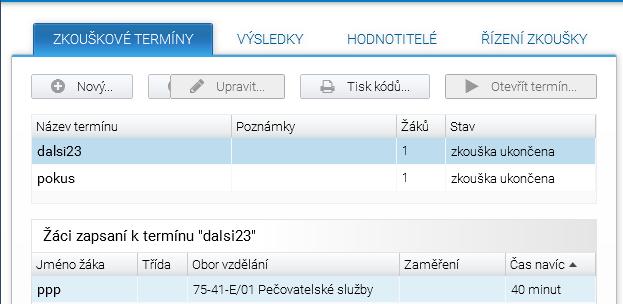 c) Ukončení zkoušky Zkouška se ukončí sama po uplynutí doby trvání zkoušky. Automaticky je doba trvání zkoušky nastavena na 240 minut.