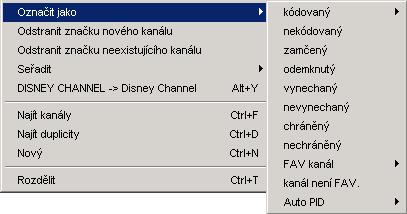 seznamu budou přemístěny. Je-li zdrojem okno najít (např. "najít kanály", "najít duplikáty"), zvolený kanál bude přemístěn stejným způsobem.