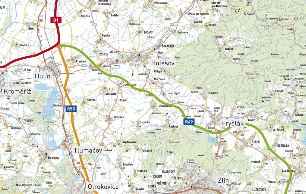1.3. Doprava Region MAS - Partnerství Moštěnka leží na části území Zlínského kraje (okres Kroměříž, Zlín) a části Olomouckého kraje (okres Přerov), resp.