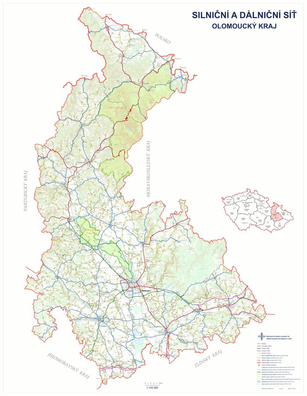 Mapa 8 Silniční a dálniční síť Olomoucký