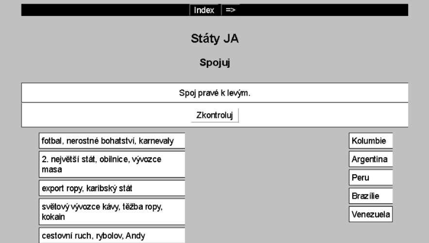5 VÝSLEDKY Obr. 14 JA_16_staty-spojovacka Cvičení včetně zdrojů do programu Hot Potatoes jsou součástí příloh na CD přiloženém k bakalářské práci. 5.