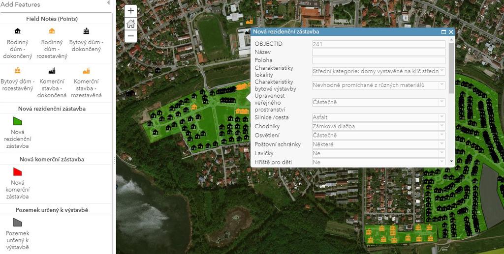 Obr. 2. Ukázka záznamové tabulky u areálového prvku nové rezidenční zástavby (ArcGIS Online).