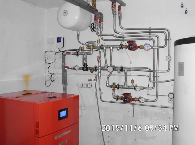 Hydraulika: Strojovňa+ kotol na peletky+ Podlahové kúrenie+