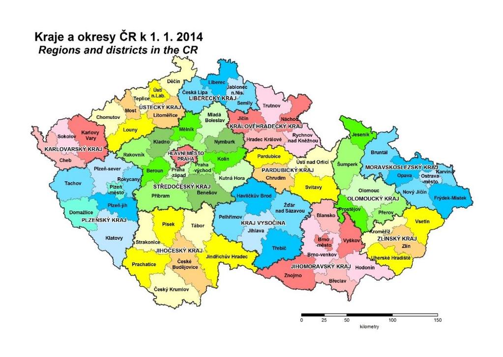 Obr. 1 Kraje a okresy ČR Zdroj: https://www.czso.