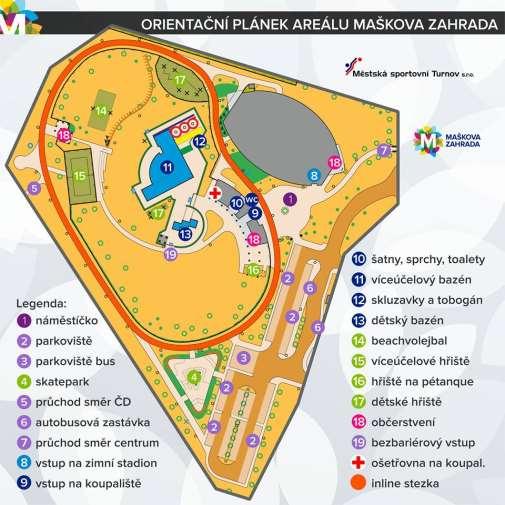 e) Maškova zahrada Maškova zahrada není pouze Stadion Ludvíka Koška a koupaliště. Velké celoroční oblibě (mimo sněhové pokrývky) se těší především skatepark, in-line stezka a dětské hřiště.