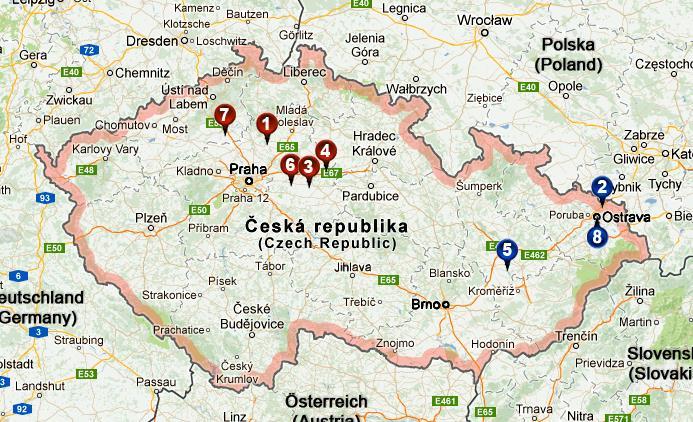Výskyt APMV-1 v ČR 2012 2017 1 - Horní Slivno chov holubů 5 - Ivaň chov holubů 2 - Starý Bohumín chov holubů 6 - Tuchoraz - volně žijící hrdličky 3 - Křečhoř volně žijící hrdličky 7 - Vrbka u Budyně
